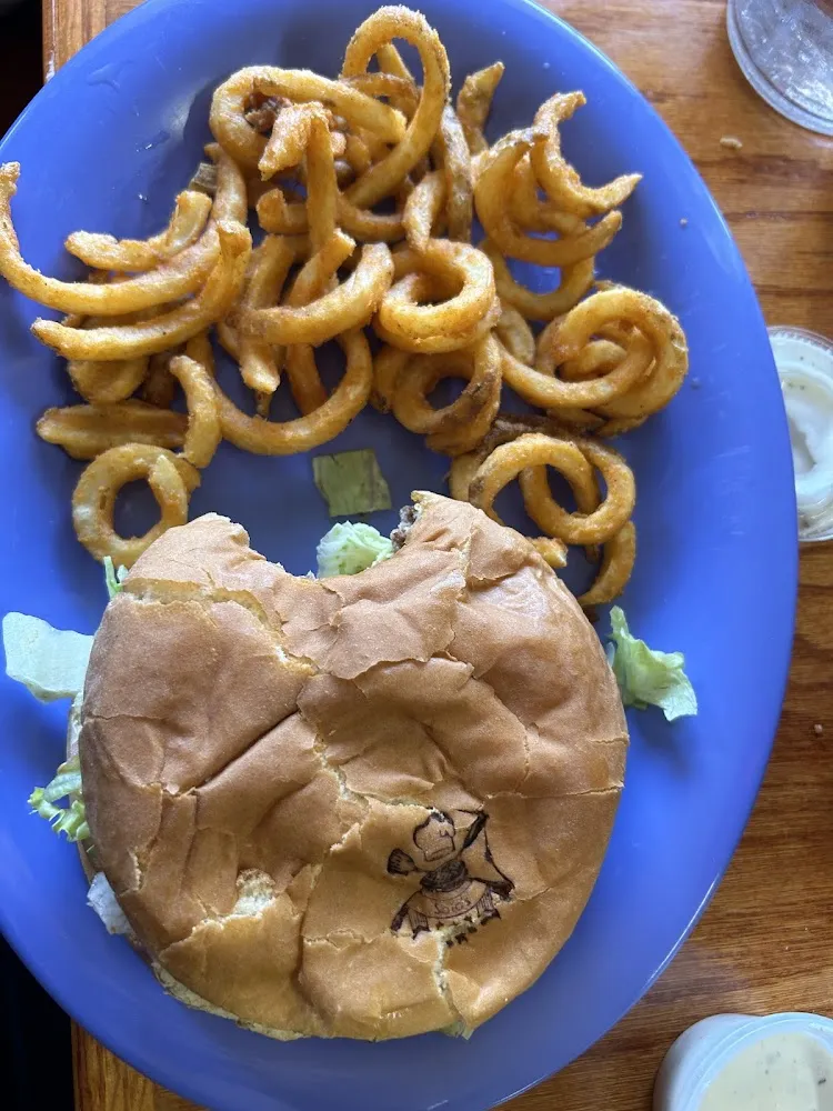 Mushroom Swiss Burger w Curly Fries